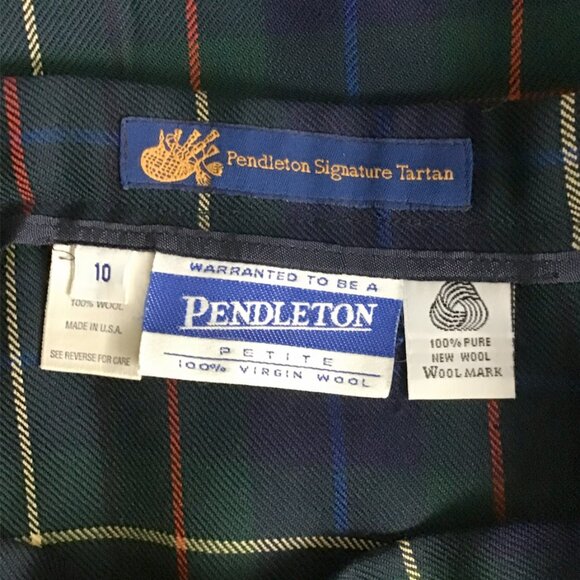 Pendleton Vintage 90s Forest Green & Blue Plaid Wool Skirt - Picture 7 of 9